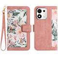 Honor 600 Smart Brieftaschen-Hülle mit Blumenmuster mit Kartenfächern - Rosa