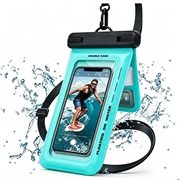 Wasserdichte, schwimmfähige Handyhülle nach IPX8 mit zwei Staufächern - 7.5" - Cyan