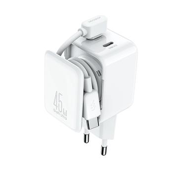Joyroom JR-TCL05 45W GaN Wandladegerät mit zwei USB-C Anschlüssen und Kabelorganisation - Weiß