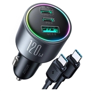 Joyroom leistungsstarkes 3-Port-PD-QC-Autoladegerät inkl. 1.2m USB-C-Kabel - 145W - Dunkelgrau