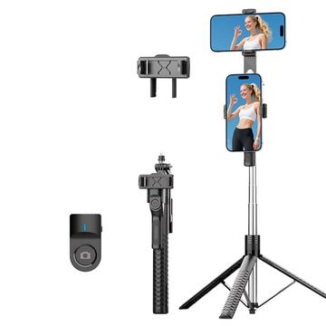 K50 Dual-Telefonclip Bluetooth-Selfie-Stick-Stativ mit Fernbedienung - Schwarz