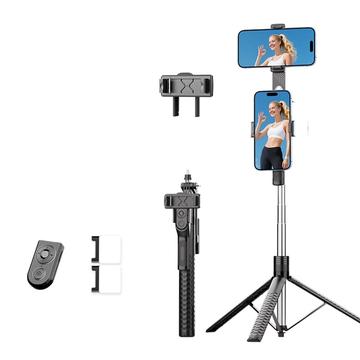 K50 Ausziehbarer Selfie-Stick/Stativ mit Dual-Handy-Halter - Schwarz