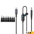 K595-8 USB-C/DC-Stromkabel 140W – 8 Adapter, digitale Anzeige – 1.5m – Schwarz