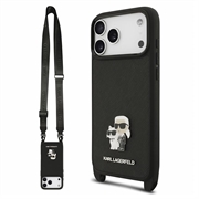 iPhone 18 Pro Max Karl Lagerfeld Saffiano Crossbody Metal Karl & Choupette Hülle - Schwarz
