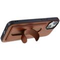 iPhone 14 Plus Beschichtet Cover mit Kartenschlitz und Ständer - Braun