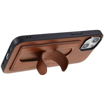 iPhone 14 Plus Beschichtet Cover mit Kartenschlitz und Ständer - Braun