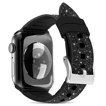 Kingxbar Crystal Fabric Apple Watch Ultra 2/Ultra/9/8/SE (2022)/7/SE/6/5/4/3/2/1 Armband - 49mm/45mm/44mm/42mm - Schwarz