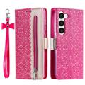 Lace Pattern Samsung Galaxy S23 5G Wallet Hülle - Hot Pink