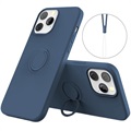 iPhone 13 Pro Liquid Silikonhülle mit Ringhalterung - Blau