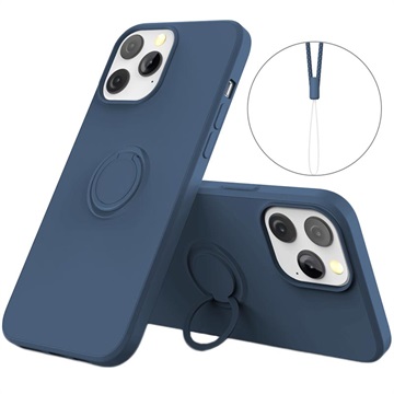 iPhone 13 Pro Liquid Silikonhülle mit Ringhalterung - Blau