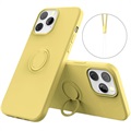 iPhone 13 Pro Liquid Silikonhülle mit Ringhalterung - Gelb