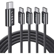 Lisen Geflochtenes USB-C-zu-USB-C-Kabel-Set - 60W, 3A, 5 Stück - Schwarz