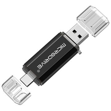 MICRODRIVE 64GB 2-in-1 USB 2.0 / USB-C Flash Drive - Schwarz