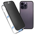 iPhone 15 Pro Magnetisches Cover mit Sichtschutz aus Gehärtetem Glas - Silber