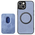 iPhone 15 Cover mit Kartensteckplatz - Karbonfaser - Blau