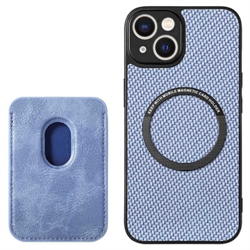 iPhone 15 Plus Cover mit Kartensteckplatz - Karbonfaser - Blau