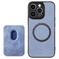 iPhone 15 Pro Cover mit Kartensteckplatz - Karbonfaser - Blau