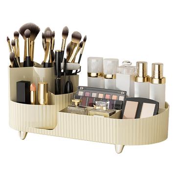 Makeup-Organizer mit drehbarem Pinselhalter - Beige