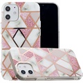 Galvanisierte IMD iPhone 12 mini TPU-Hülle mit Marmormuster - Weiß / Rosa