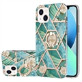 iPhone 15 Marble Pattern IMD TPU Hülle mit Ringhalter - Grün