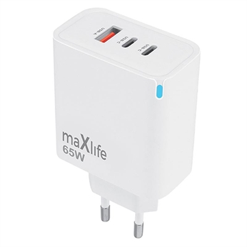 Maxlife MXTC-09-65ACC GaN-Ladegerät - 65W, 2x USB-C, USB-A - Weiß