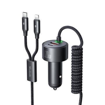 Mcdodo CC-037 120W Dual-Port-Autoladegerät mit USB-C- und Lightning-Kabeln - Schwarz