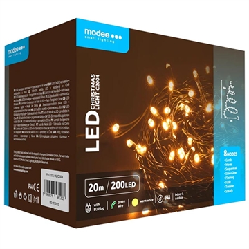 Modee C2004 Weihnachtsbaumbeleuchtung mit 8 Modi - 20m - Warmweiß