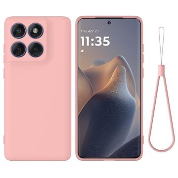 Motorola Edge 60 Pro Liquid Silikonhülle mit Handschlaufe - Rosa
