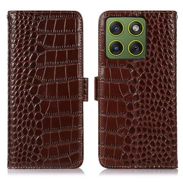 Motorola Edge 70 Crocodile Serie Lederhülle mit Geldbörse mit RFID - Braun