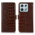 Motorola Edge 70 Max Crocodile Serie Lederhülle mit Geldbörse mit RFID - Braun