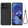 Motorola Moto G Stylus 5G (2025) Liquid Silikonhülle mit Handschlaufe - Schwarz