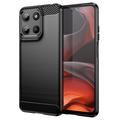 Motorola Moto G15 Gebürstete TPU Hülle - Karbonfaser - Schwarz