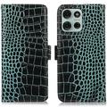 Motorola Moto G75 Crocodile Serie Lederhülle mit Geldbörse mit RFID - Grün