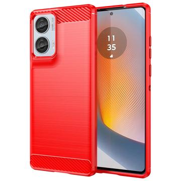 Motorola Moto G85/S50 Neo Gebürstete TPU Hülle - Karbonfaser - Rot