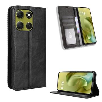 Motorola Moto G86 Power Retro Wallet Schutzhülle mit Magnetverschluss - Schwarz