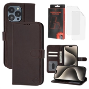 iPhone 15 Pro MyTPhone CardMate Leder Wallet Hülle - dunkelbraun