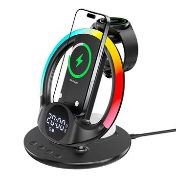 N01 6-in-1 Magnetische Schnellladestation mit Wecker, intelligenter Temperaturregelung und Nachtlicht - Schwarz