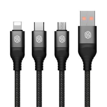 NILLKIN Swift Pro 3-in-1 Kabel Nylon geflochten USB zu Typ-C / iP / Micro Ladekabel - Schwarz