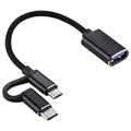 Nylongeflochtener USB 3.0-auf-USB-C-/MicroUSB-OTG-Kabeladapter - Schwarz