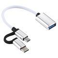 Nylongeflochtener USB 3.0-auf-USB-C-/MicroUSB-OTG-Kabeladapter - Weiß