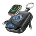 P007 Mini-Powerbank 10000mAh mit USB-C, Lightning-Kabeln und kabellosem Laden für die Apple Watch - Schwarz