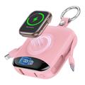 P007 Mini-Powerbank 10000mAh mit USB-C, Lightning-Kabeln und kabellosem Laden für die Apple Watch - Pink