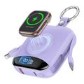 P007 Mini-Powerbank 10000mAh mit USB-C, Lightning-Kabeln und kabellosem Laden für die Apple Watch - Lila
