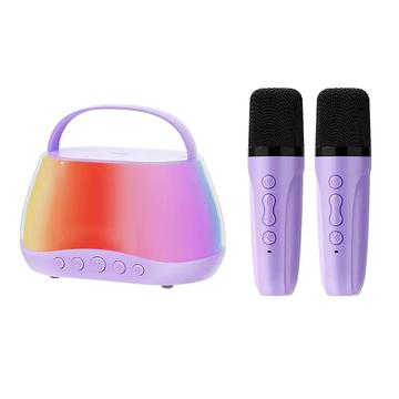 P13 Tragbarer 5-W-Bluetooth-Lautsprecher mit 2 drahtlosen Mikrofonen und RGB - Lila