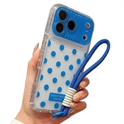 iPhone 17 Pro Max PC / TPU Hülle mit Objektiv Film & Riemen - Polka Dot - Blau