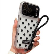 iPhone 17 Pro/18 Pro PC / TPU-Hülle mit Objektiv Film & Riemen - Polka Dot - Schwarz