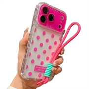 iPhone 17 Pro/18 Pro PC / TPU-Hülle mit Objektiv Film & Riemen - Polka Dot - Hot Pink