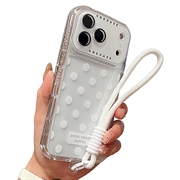 iPhone 17 Pro/18 Pro PC / TPU-Hülle mit Objektiv Film & Riemen - Polka Dot - Weiß