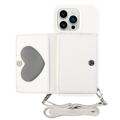 Heart-Serie iPhone 14 Pro Hülle mit Geldbörse und Riemen - Weiß