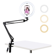 PULUZ 10.2" 26cm Ring Curved Light + Desktop Arm Stand USB 3 Modi Dimmbar Dual Farbtemperatur LED Vlogging Selfie Fotografie Video Lights mit Telefon Klammer